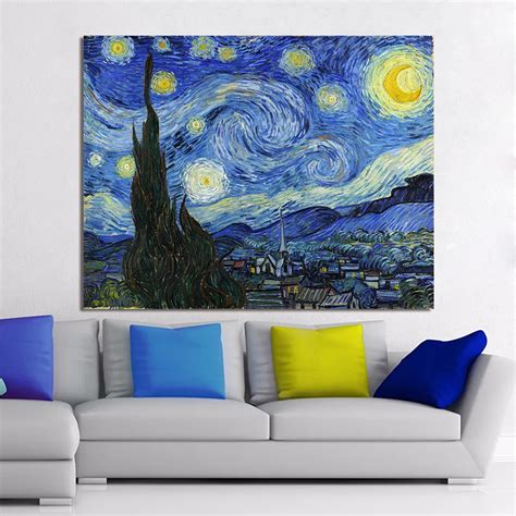 Vincent Van Gogh Taraf Ndan Y Ld Zl Gece Oturma Odas Duvar Dekoru