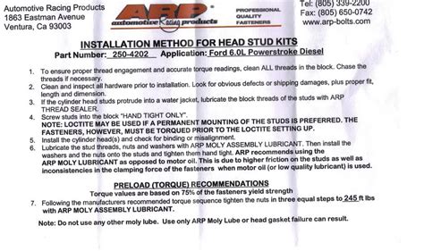 Torque Specs And Sequence For Arps Competition Dieselcom Bringing