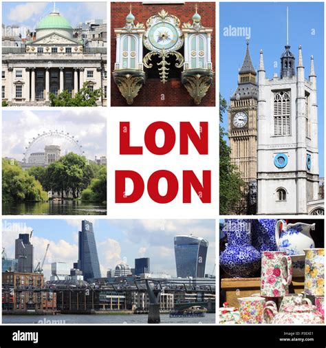 Collage Of Landmarks Of London Uk Stock Photo Alamy