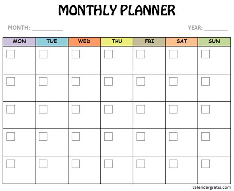 A Printable Calendar With The Month Planner