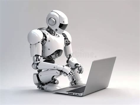 Android Robot Working On Laptop Stock Illustration Illustration Of