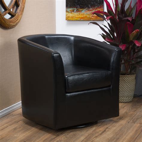 Corley Modern Upholstered Faux Leather Swivel Barrel Club Chair Gdf