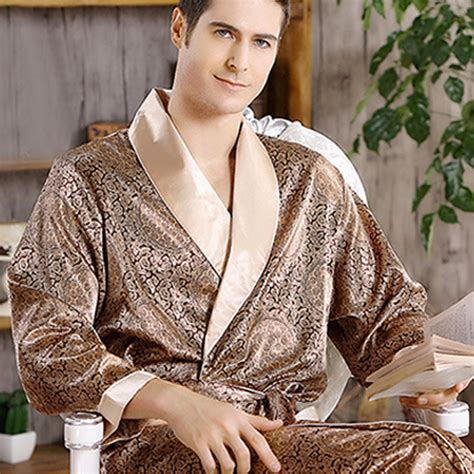 male new real mens luxury bathrobe geometric robes v neck lmitation silk knitted sleepwear full