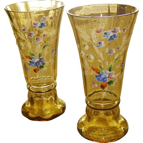 Beautiful Pair Of Amber Bohemian Art Glass Vases From Chelseaantiques On Ruby Lane
