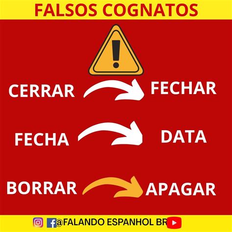 FALSOS COGNATOS ESPANHOL | Cognatos espanhol, Falsos cognatos, Cognatos