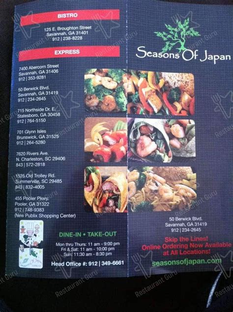 Menu At Seasons Of Japan Restaurant Savannah Abercorn St