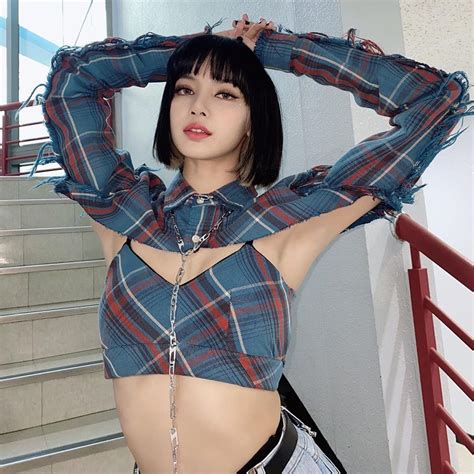 Blackpink Lisa Retro Sexy Women Plaid Set Long Sleeve Ulzzang Korean