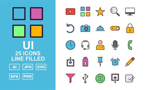25 Premium Ui Line Filled Pack Icon Set Templatemonster