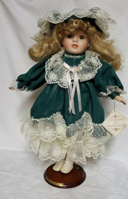 Soft Expressions Collectible Porcelain Blonde Doll In Lacy Green Dress