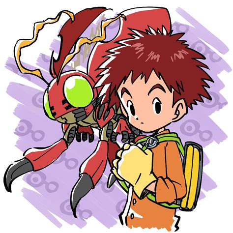 Izumi Koshiro Tentomon Digimon Antennae Black Eyes Brown Hair Bug Claws Digimon