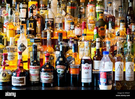 Hard Alcohol Bottles In A Bar Stock Photo 95616328 Alamy