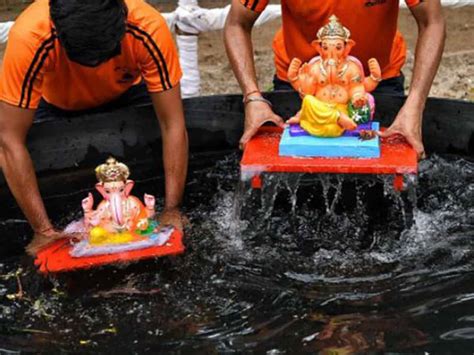 Ganesh Idol Immersion Carried Out In Artificial Ponds