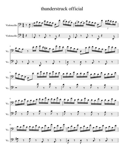 Thunderstruck 2 Cellos Sheet Music For Cello String Duet