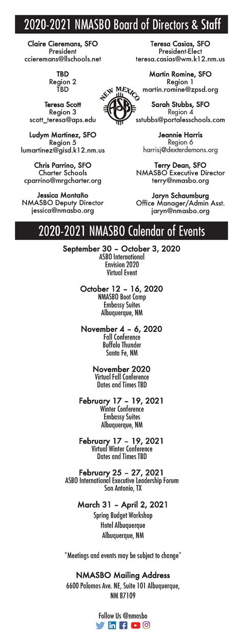 community calendar new mexico association of school business officials