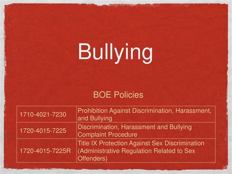 Bullying Boe Policies Prohibition Against Discrimination Harassment And Bullying