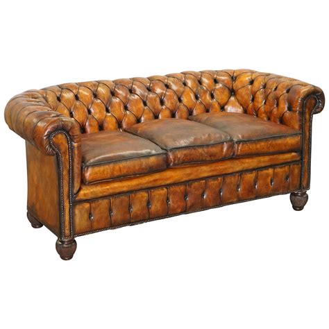 Vintage Distressed Brown Leather Chesterfield Gentleman Club Sofa At