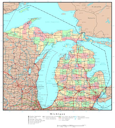 Large Detailed Administrative Map Of Michigan State With Roads Highways And Major Cities