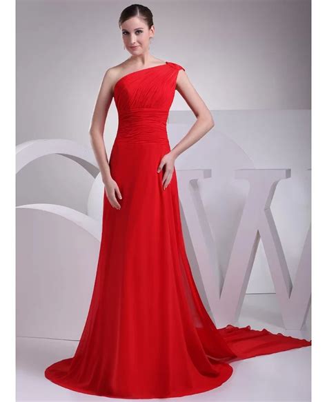 Elegant Red Long Chiffon One Shoulder Formal Dress Custom Op