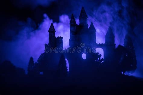 Mysterious Medieval Castle In A Misty Full Moon Abandoned Gothic Style