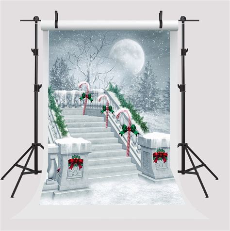 Mohome 5x7ft Christmas Photography Backdrop Snow Vintage Stairs