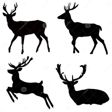 Black Silhouettes Of A Deer On A White Background Stock Vector