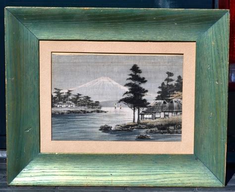 Old Japanese Silk Painting Village And Mt Fuji Big Als Auction