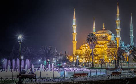 Blue Mosque Istanbul Turkey Night Photography Ultra Hd Wallpapers For