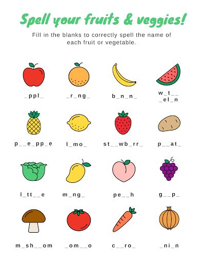 Free Fruit And Veggie Spelling Template Customize With Picmonkey
