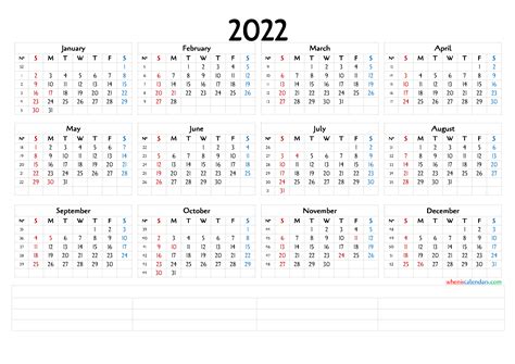 12 Month Calendar 2022 Weekly 2022 Calendar