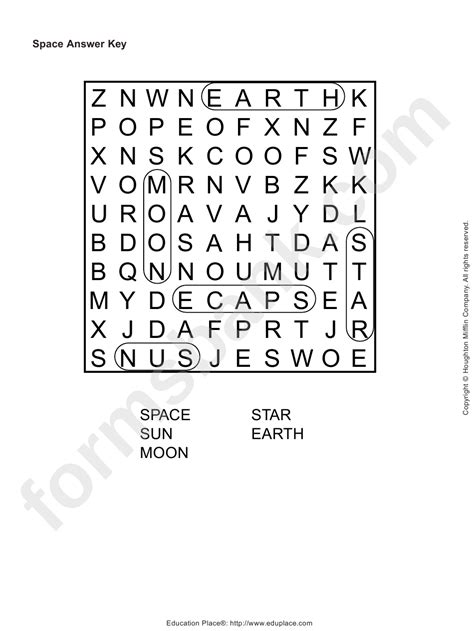 Space Word Search Worksheet With Answer Key Printable Pdf Download