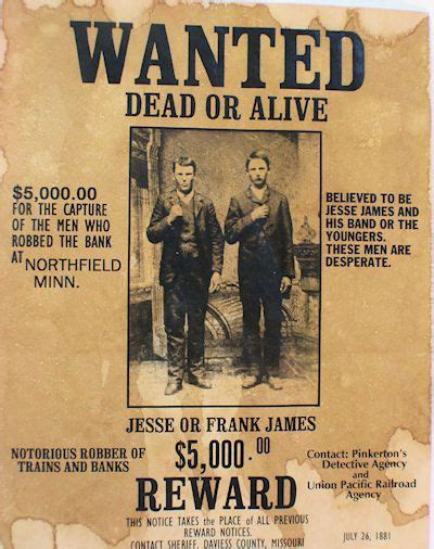 Posters Collectibles Western Jesse And Frank James Wanted Poster Old West