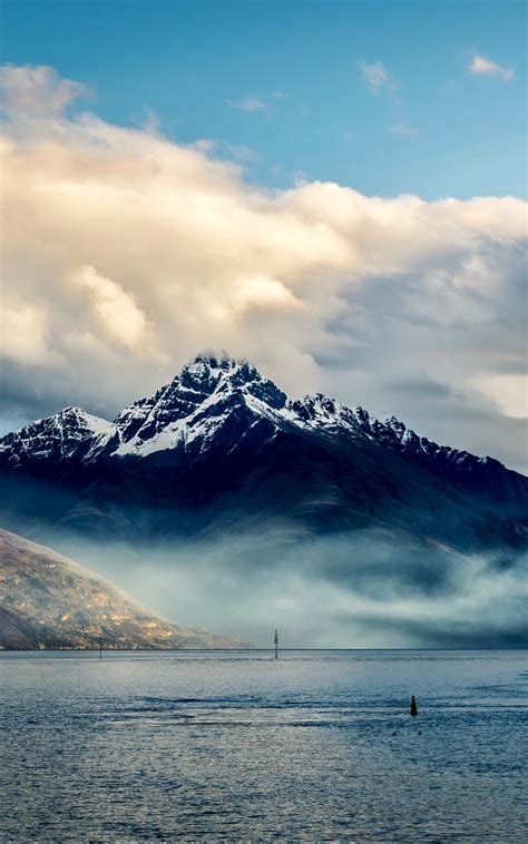 New Zealand Sea Mountains Sky Clouds 800x1280