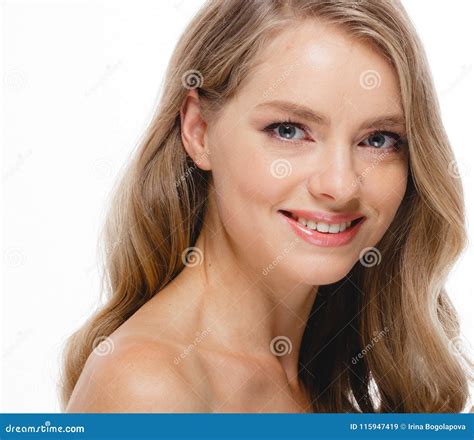 Woman Beauty Skin Care Close Up Portrait Blonde Hair Studio On W Stock Image Image Of