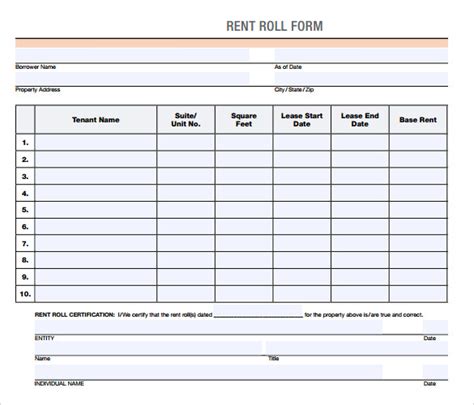 Free 14 Rent Roll Form Templates In Pdf Ms Word