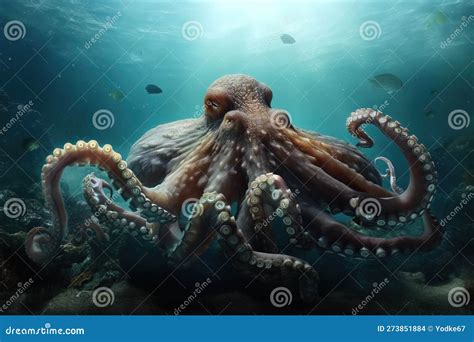 An Octopus Swimming Under Water Ai Generated Royalty Free Stock