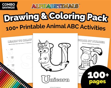 Alphabetimals™ Drawing And Coloring Pack 100 Printable Animal Abc