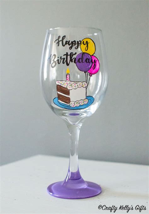 Hand Painted Birthday Wine Glass 21st Birthday T For Her Etsy