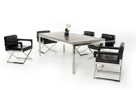 Concrete Chrome Rectangular Dining Table Modern