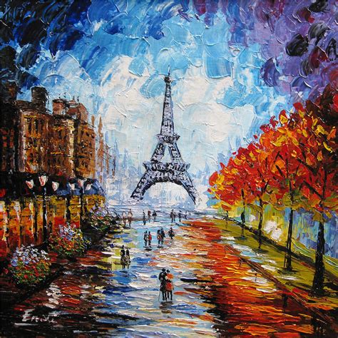 Palette Knife Painting Paris Eiffel Tower Painting By Enxu Zhou