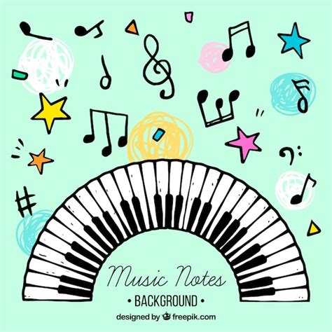 Premium Vector Music Note And Piano Keyboard Hand Drawn Background