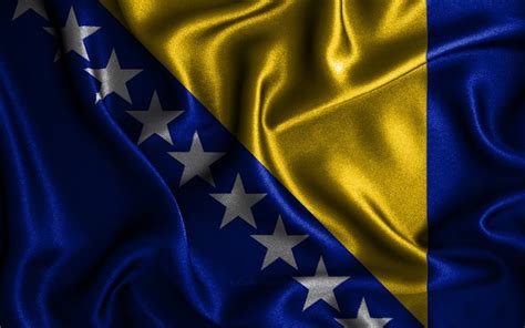 Herunterladen Hintergrundbild Bosnische Flagge 4k Seide Wellige