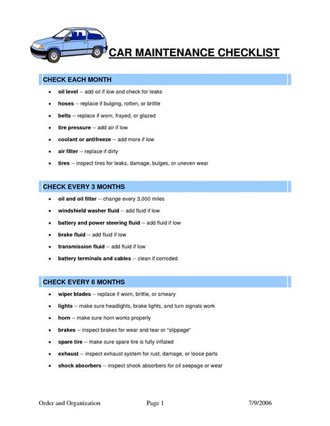 Printable Car Maintenance Checklist