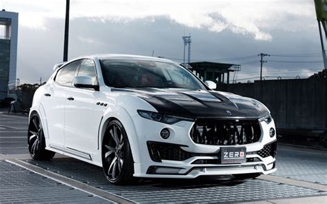 Download Wallpapers Maserati Levante White Luxury SUV Tuning Levante Carbon Front Hood Black