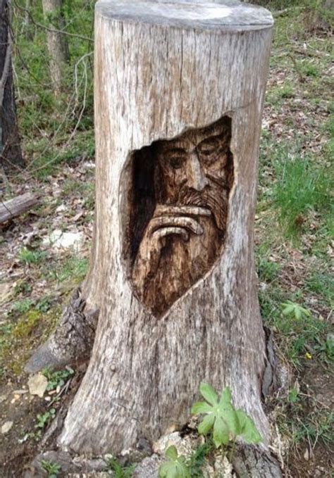Old Man In The Stump Wood Carving Art Tree Carving Tree Sculpture