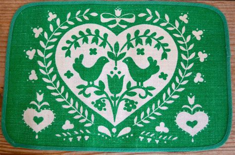 Set Of 4 German Folk Art Placemats In Mint Or Teal Made By