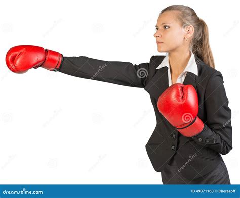 Businesswoman Wearing Boxing Gloves Punching Stock Image Image Of