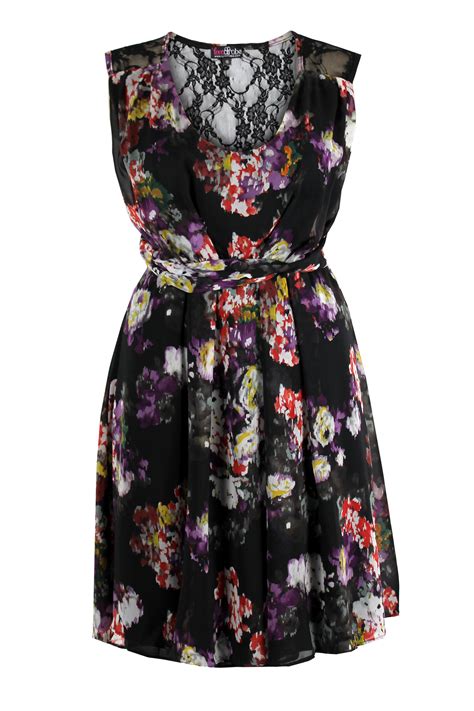 Lovedrobe Black Lace Back Floral Print Dress