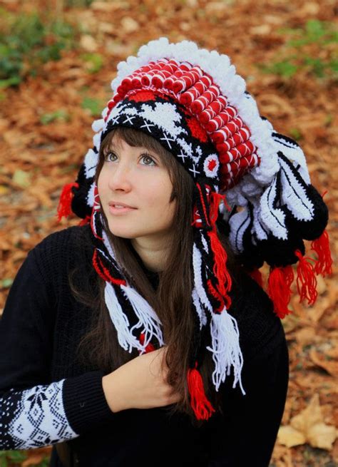 Crochet Beanie Imitation Authentic Indian Headdress Native American