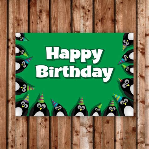 Happy Birthday Printable Poster Cute Penguin Banners Party Etsy Uk
