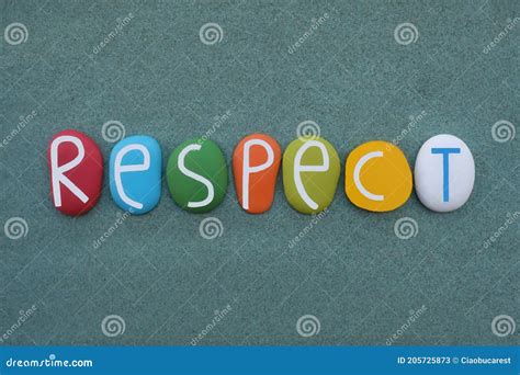Respect Word Composed With Multi Colored Stone Letters Over Green Sand